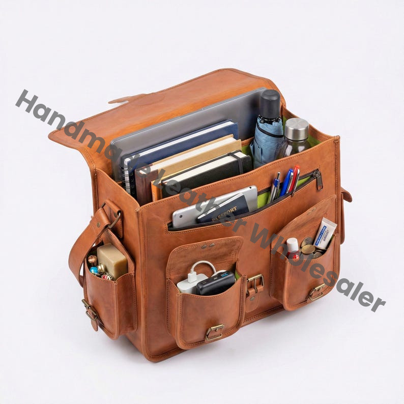 Personalized Leather Messenger Bag for Men, Monogram Briefcase, Handmade Work Satchel, Laptop Office Bag