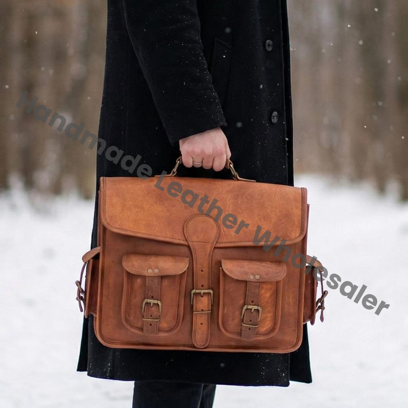 Personalized Leather Messenger Bag for Men, Monogram Briefcase, Handmade Work Satchel, Laptop Office Bag