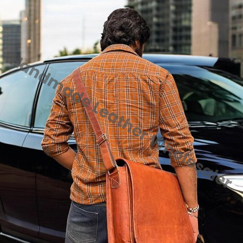 Personalized Leather Messenger Bag, Monogrammed Laptop Bag