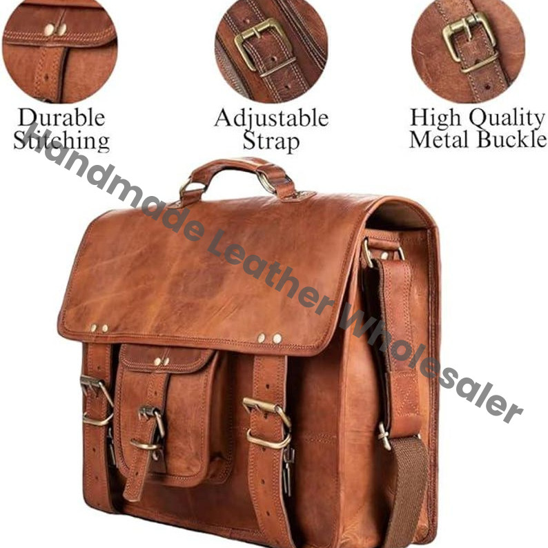 Personalized Leather Messenger Bag: Rustic Vintage Crossbody Laptop Briefcase