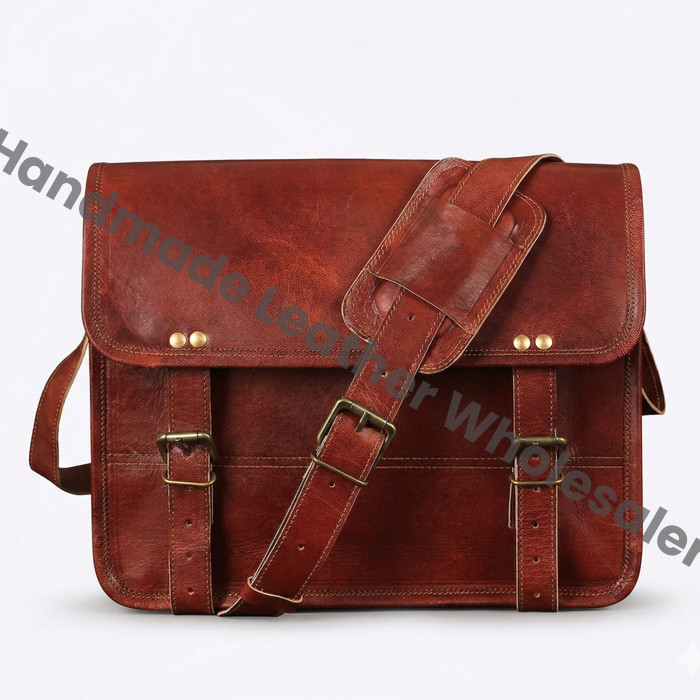 Personalized Leather Messenger Bag: Vintage Brown Crossbody Laptop Briefcase