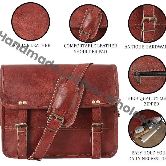 Personalized Leather Messenger Bag: Vintage Brown Crossbody Laptop Briefcase