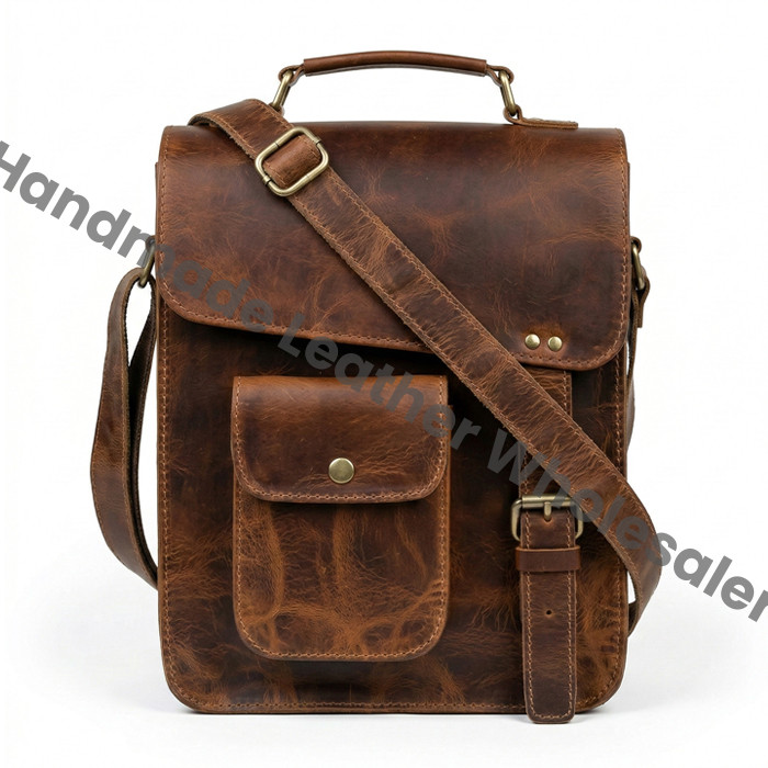 Personalized Leather Satchel: Handmade Distressed Tablet/Laptop Messenger Bag