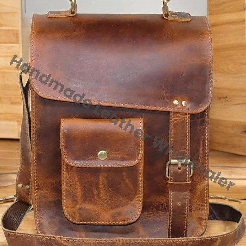 Personalized Leather Satchel: Handmade Distressed Tablet/Laptop Messenger Bag
