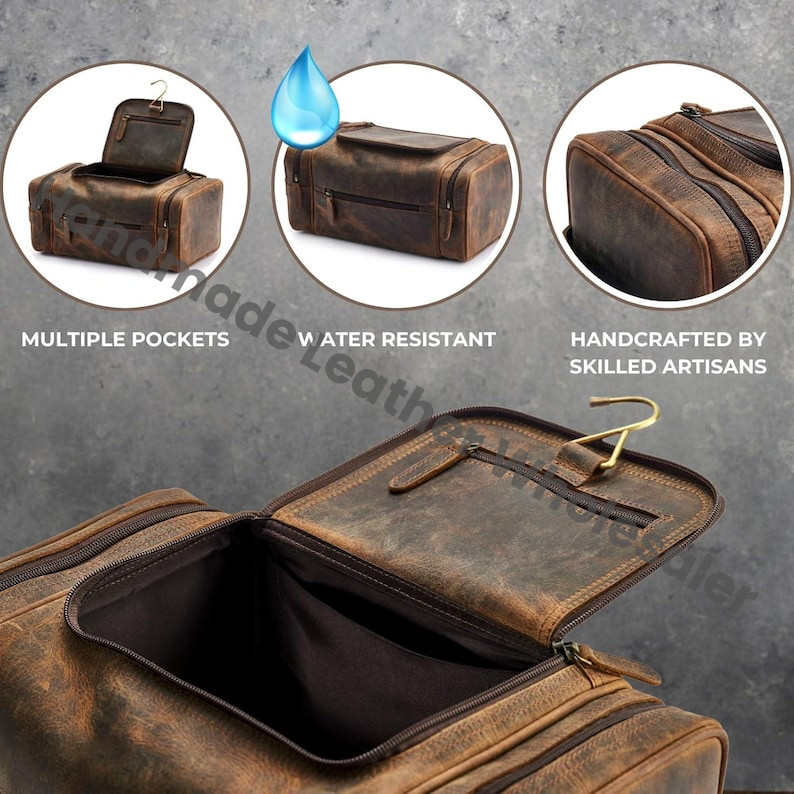 Personalized Leather Toiletry Bag: Handmade Dopp Kit, Groomsmen Gift