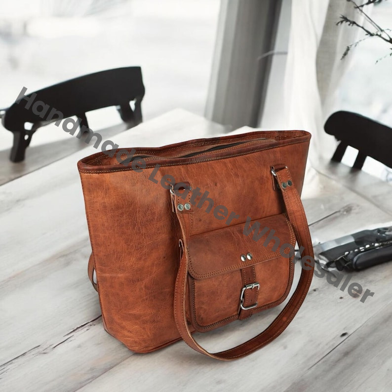 Personalized Leather Tote Bag: Handmade Large Handbag