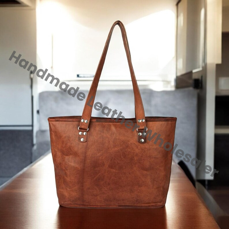 Personalized Leather Tote Bag: Handmade Large Handbag