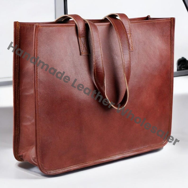 Personalized Leather Tote Bag: Monogram Travel Purse, Gifts for Women