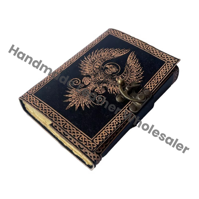 Phoenix Leather Handmade Deckle Edge Paper Antique Book Spell Charmed Light Brown Black Embossed Vintage Hardcover Journal Gift