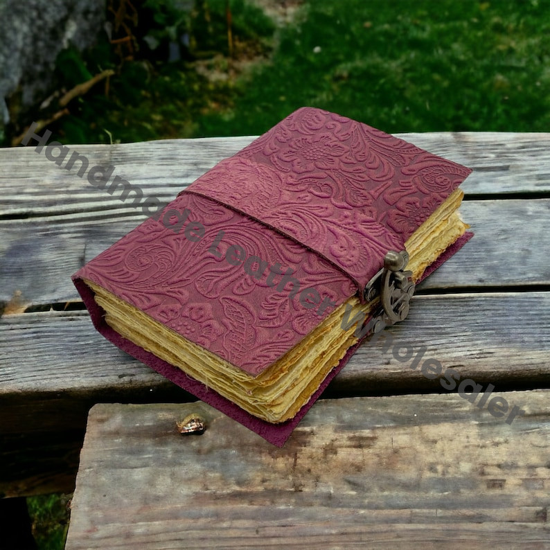 Pink Garden Flower Handmade Leather notebook Journal with Lock Antique Journal