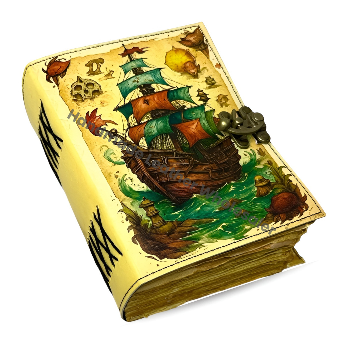 Pirate Ship Leather Grimoire –  Book of Shadows, Nautical Witchcraft Spellbook, Vintage Wiccan Pagan Gothic Journal, Witchy Gift