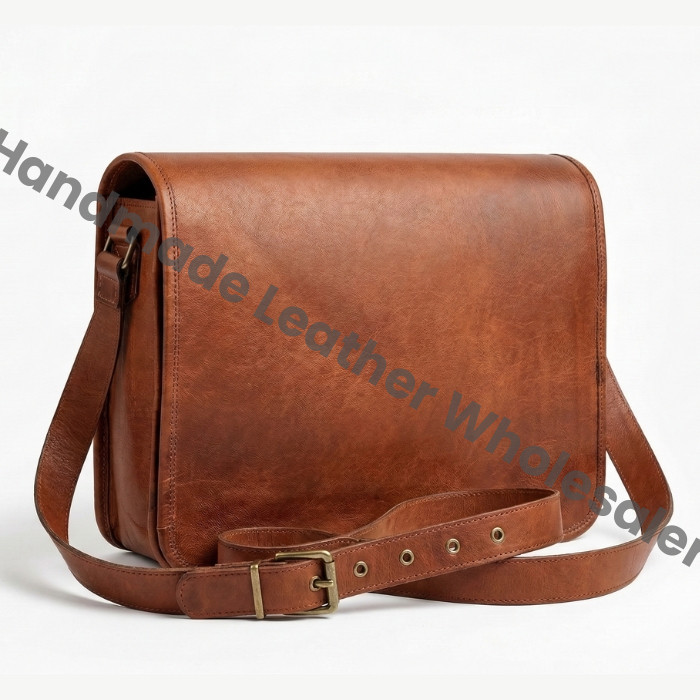 Premium Handmade Leather Messenger Bag – Vintage Brown Crossbody Laptop Satchel for Men & Women.