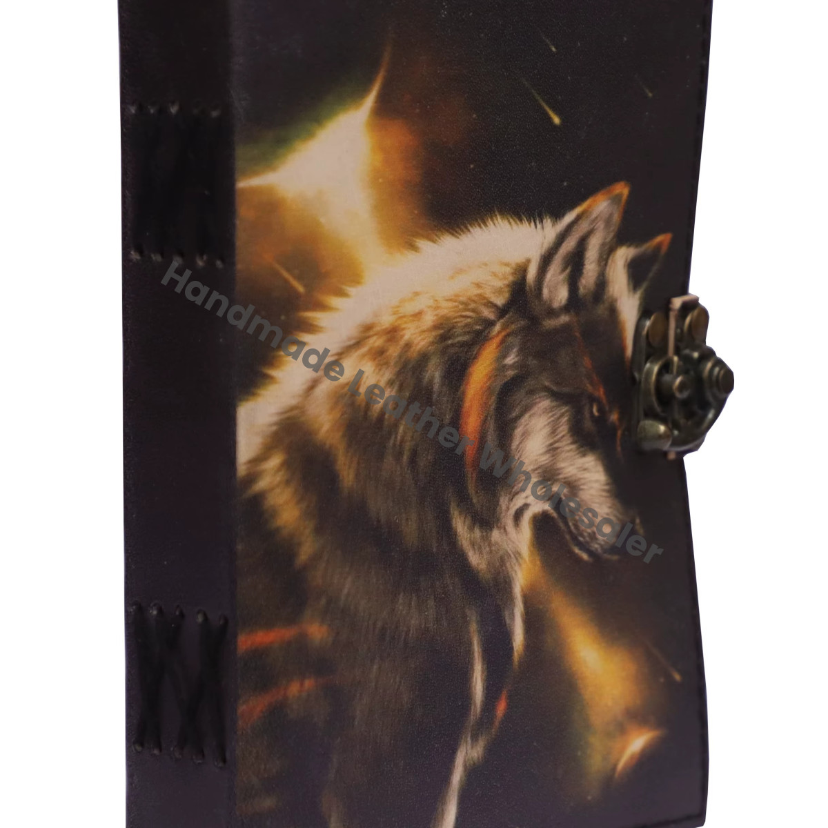 Premium Luxury Handmade Notebook Wolf Leather Cover Diary Digital Printing Hardcover Sewing Binding Gift Notebook