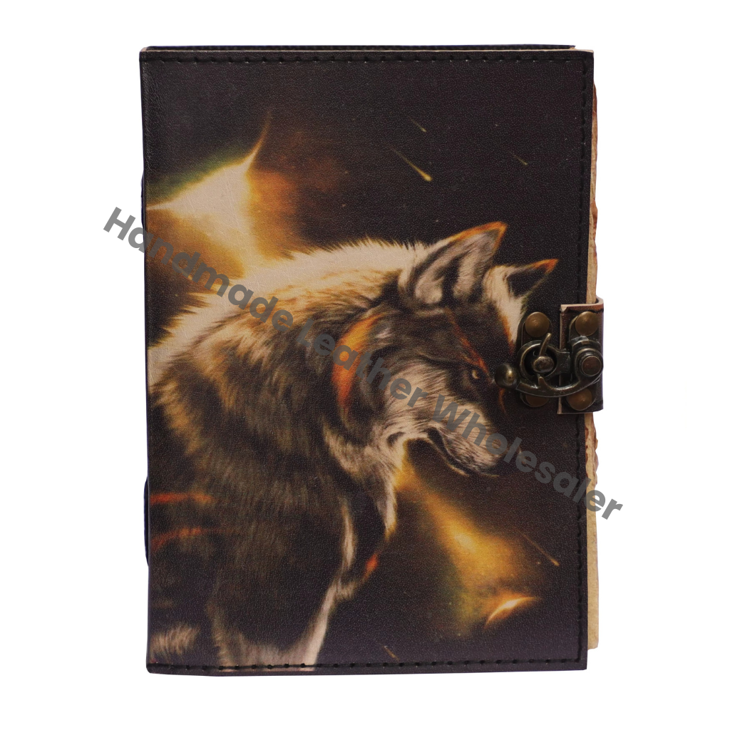 Premium Luxury Handmade Notebook Wolf Leather Cover Diary Digital Printing Hardcover Sewing Binding Gift Notebook