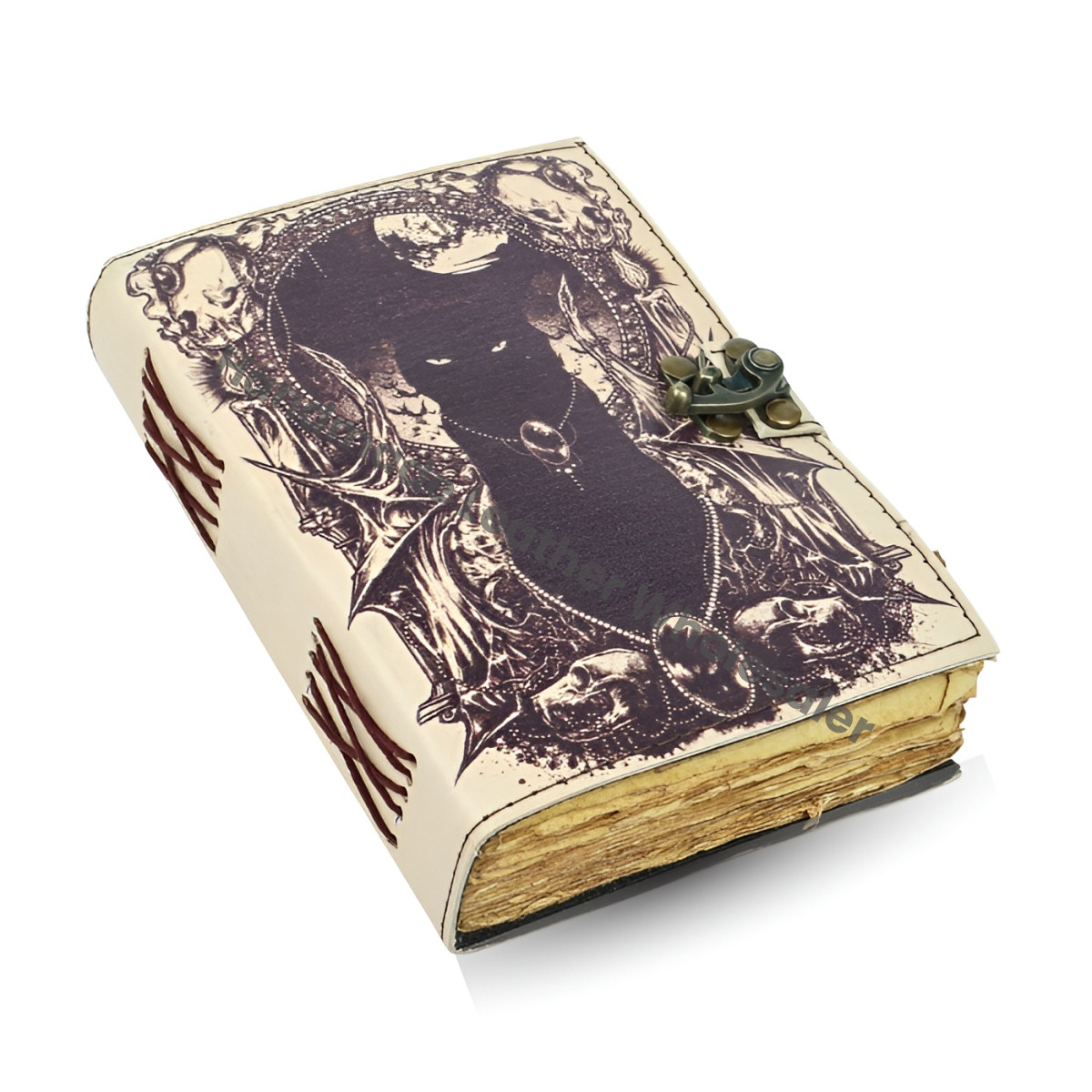 Printed Leather Cat Journal, Antique Deckle Edge Paper Sketchbook