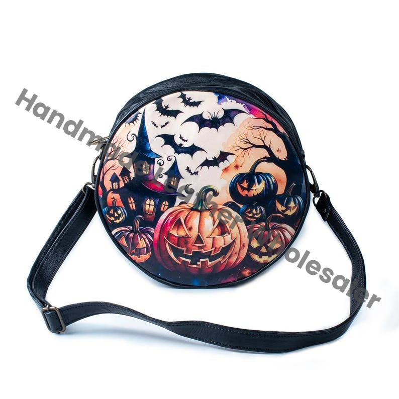 Pumpkin Halloween Round Bags, halloween, pumpkin, Witchy Bag, Gothic Crossbody, leather spooky purse, Wiccan Gothic goth bag Halloween gift