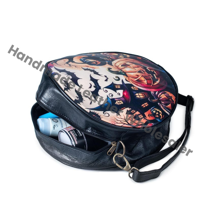 Pumpkin Halloween Round Bags, halloween, pumpkin, Witchy Bag, Gothic Crossbody, leather spooky purse, Wiccan Gothic goth bag Halloween gift