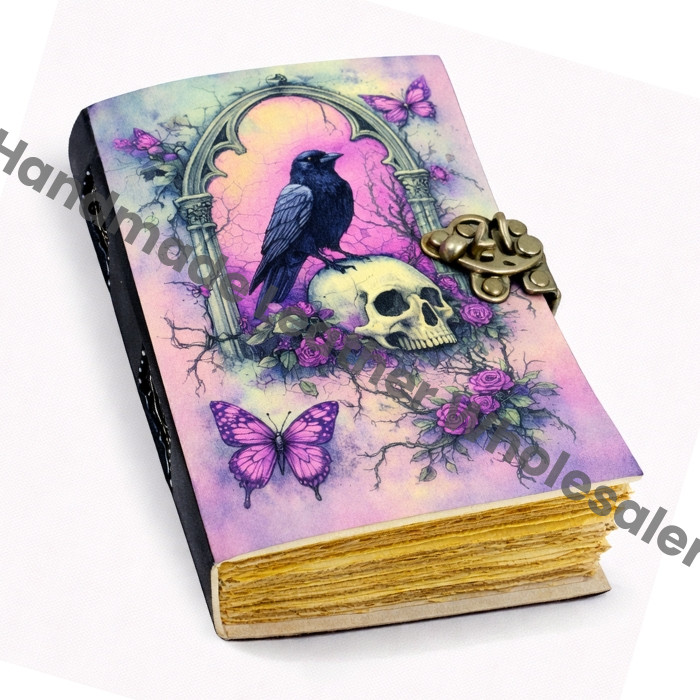 Raven Gothic Leather Grimoire Journal: Vintage Spell Book of Shadows Leather Bound Journal - Leather Sketchbook-Drawing Journal