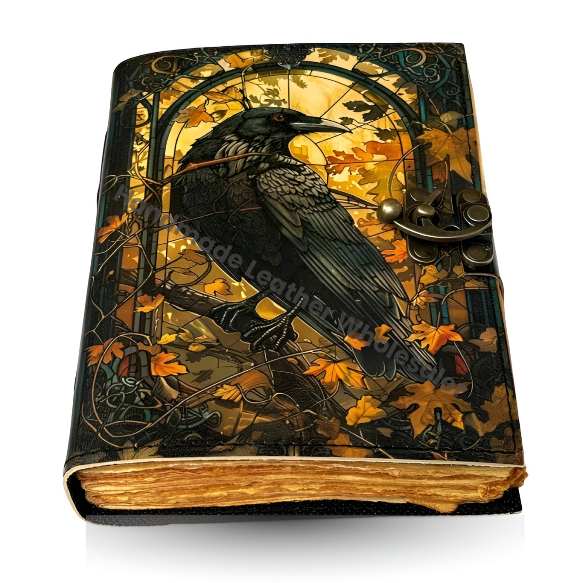 Raven Grimoire Leather Journal – Witchcraft Book of Shadows with Lock | Deckle Paper Gothic Wiccan Spell book
