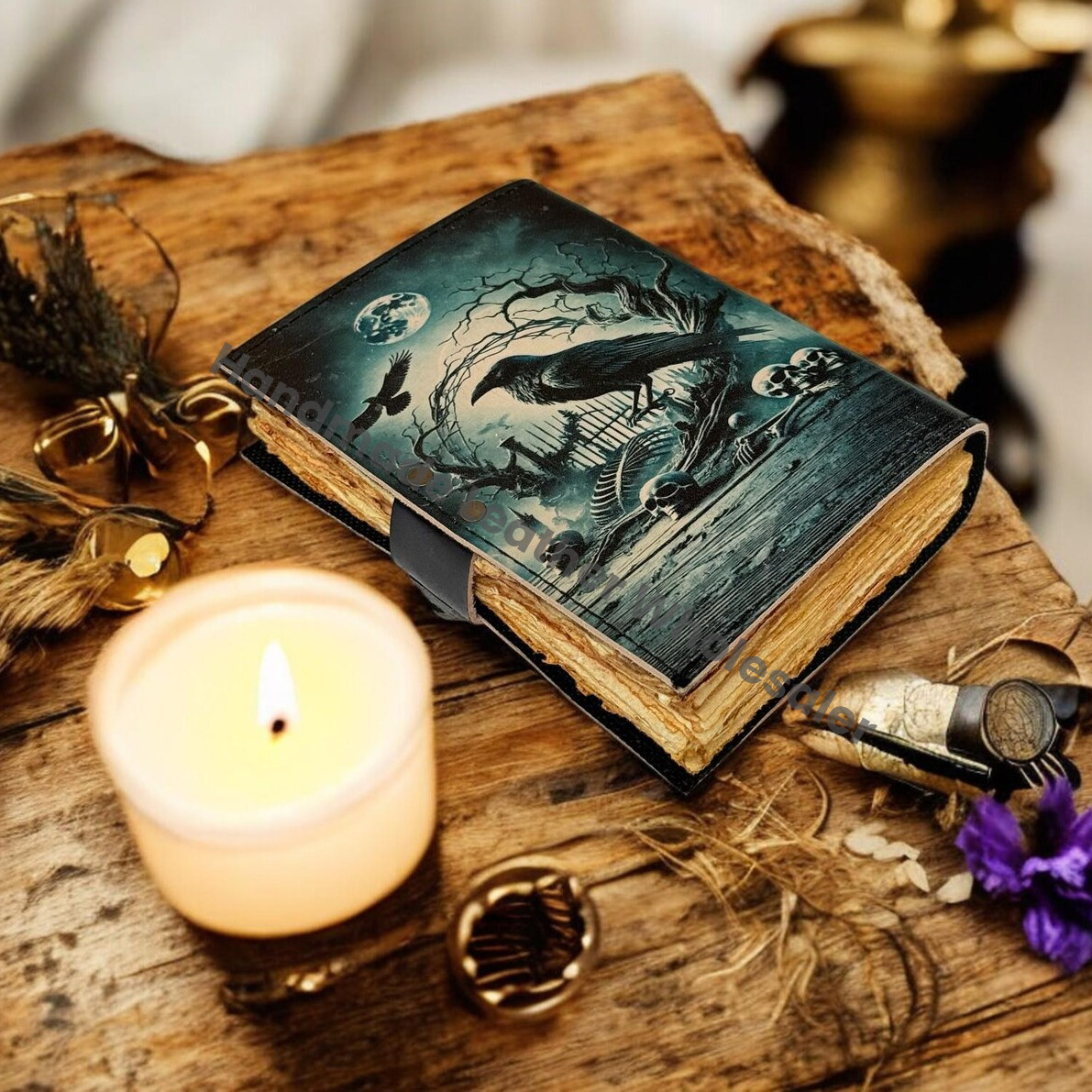 Raven Leather Grimoire - Gothic Book of Shadows, Witchcraft Journal