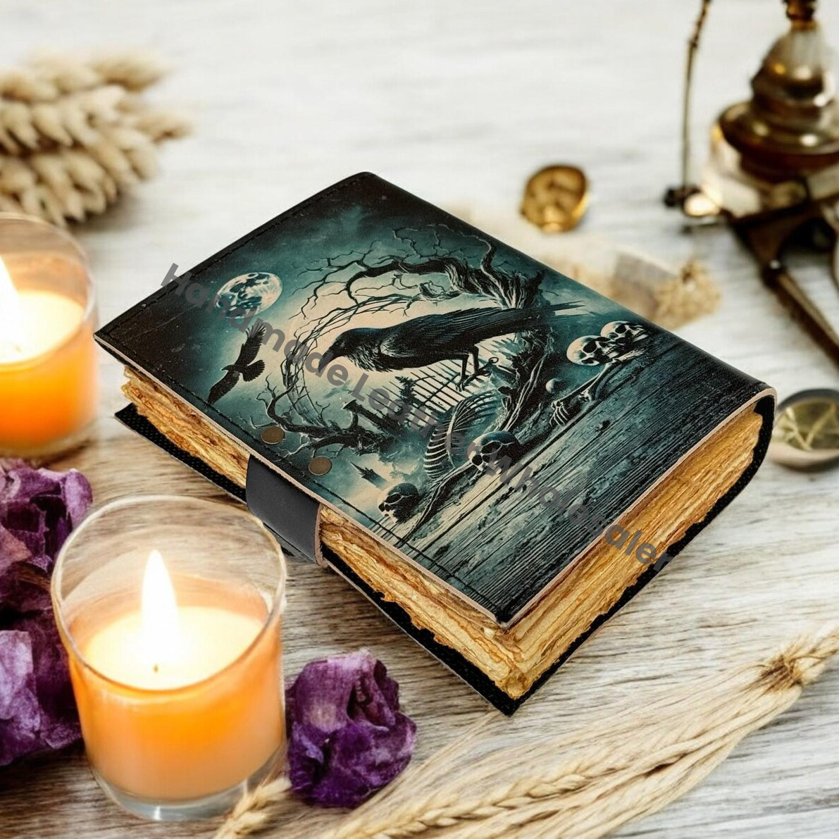 Raven Leather Grimoire - Gothic Book of Shadows, Witchcraft Journal