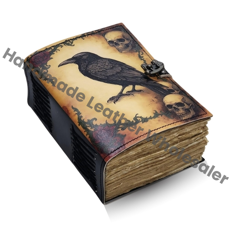 Raven Leather Grimoire Journal – Deckle Edge Witchcraft Book of Shadows