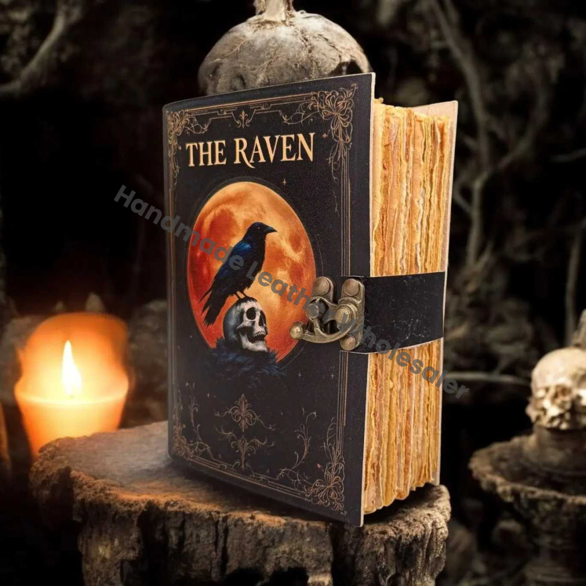 Raven Leather Grimoire: Vintage Spell Book of Shadows, Celestial Journal