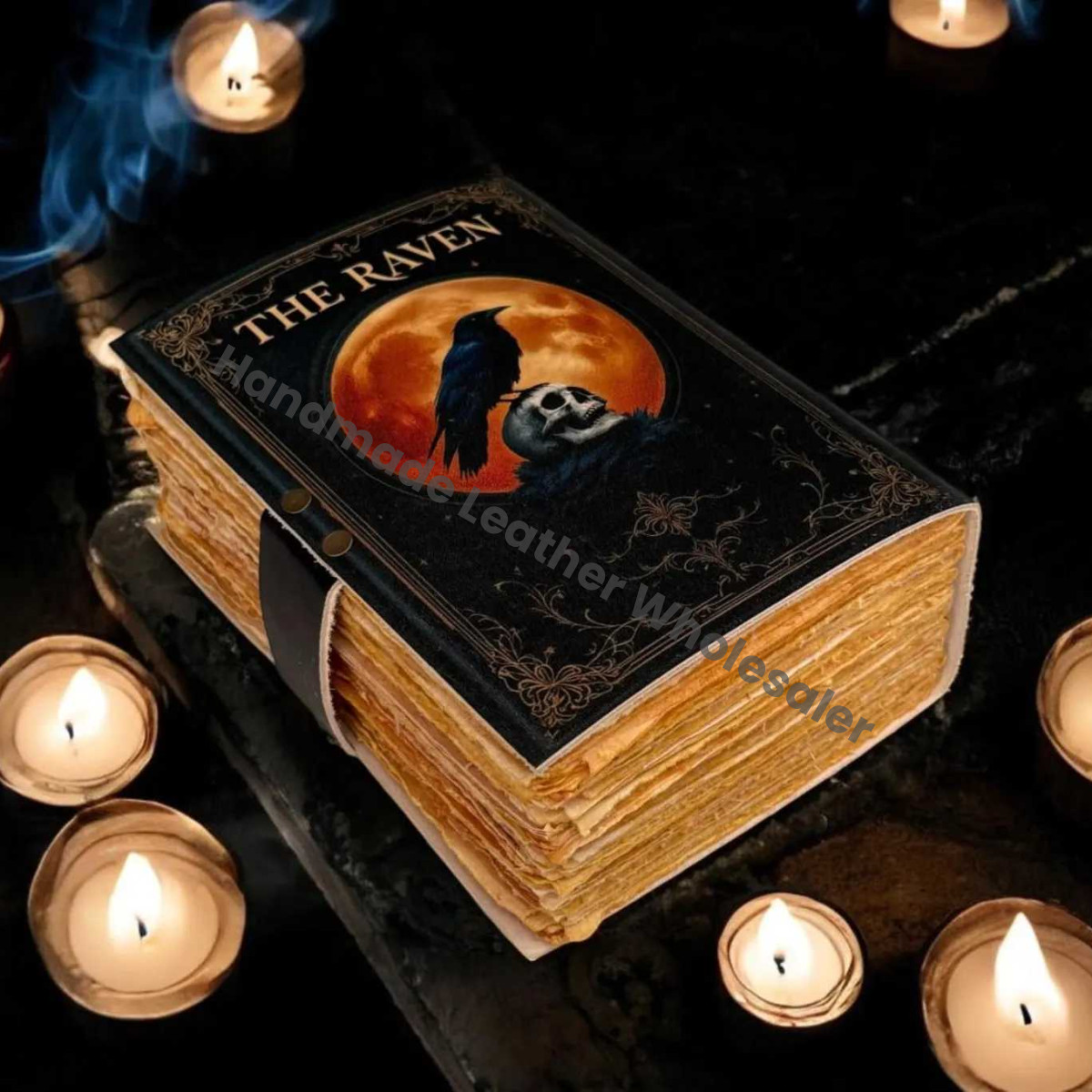 Raven Leather Grimoire: Vintage Spell Book of Shadows, Celestial Journal
