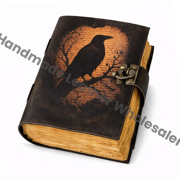 Raven Leather Journal: Gothic Grimoire Book of Shadows, Handmade