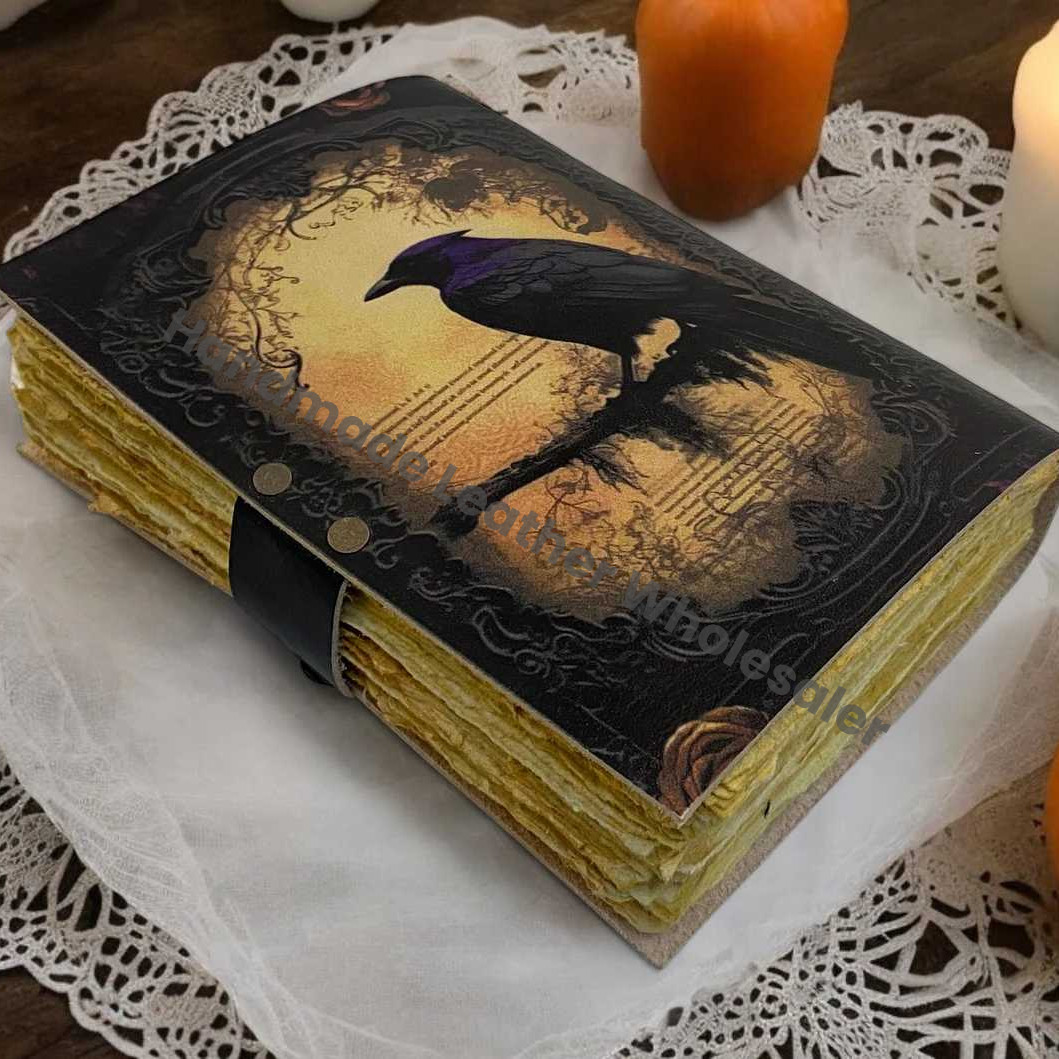 Raven Leather Witchy Journal Gifts | Gothic Grimoire Notebook | Handmade Book of Shadows | Vintage Leather Journal