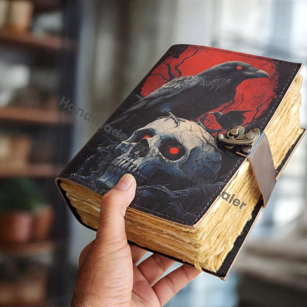 Raven Skull Leather Journal: Antique Wiccan Book of Spells
