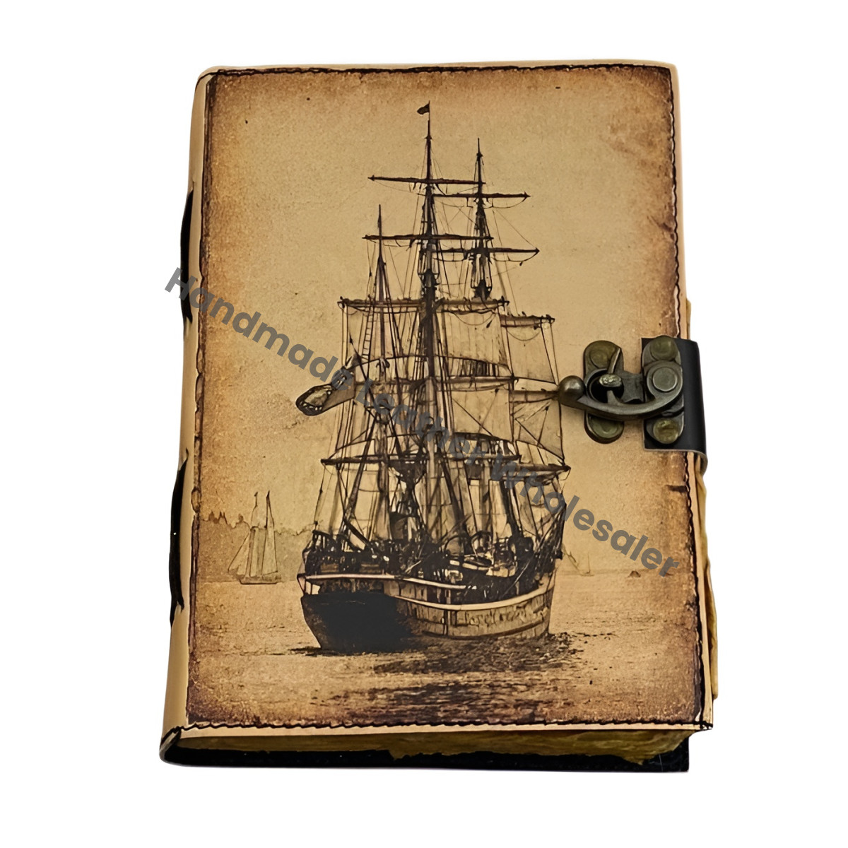 Sailing Ship boat Journal Notebook Book of Shadows Genuine Leather Journal, Gift for Women and Men Handmade 200 Deckle Edge Paper,