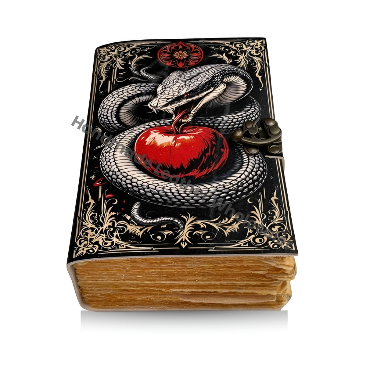 Serpentine Apple Leather Grimoire Book of Shadows with Lock, Witchcraft Journal Spell Book, Wiccan Notebook