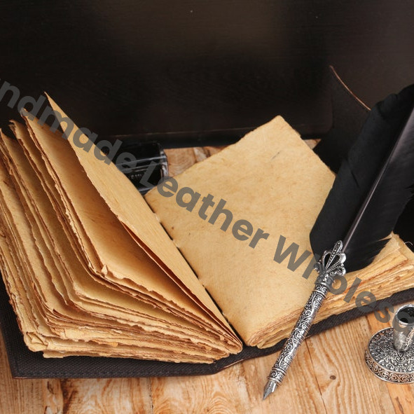 Seven Chakra Stone Black Embossed Leather Journal, Handmade Book of Shadows