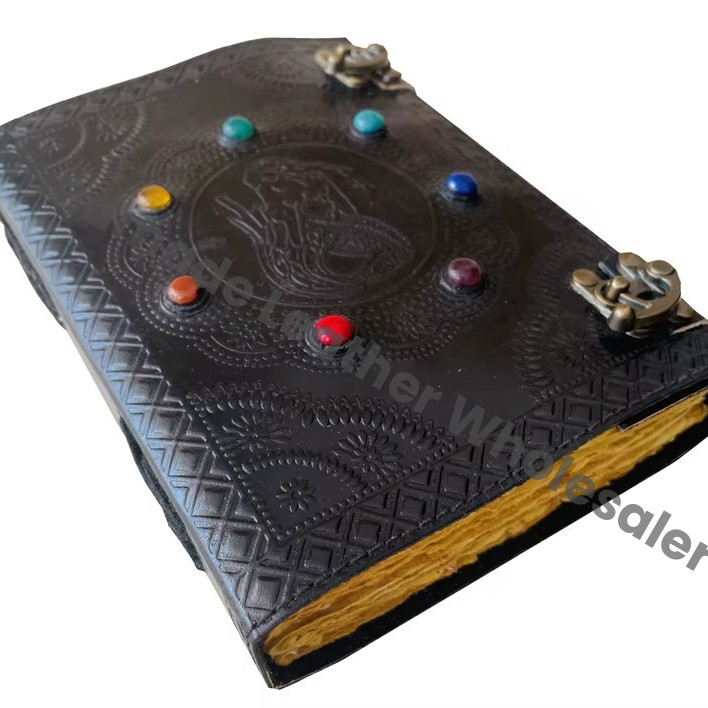 Seven Stone Leather Fantasy Mermaid Grimoire Embossed Handmade Journal Sketchbook Notebook Gift
