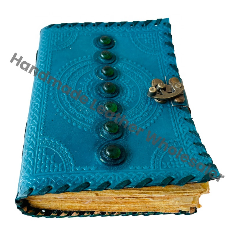 Seven Stone Leather Journal Blue Notebook Leather Writing Journals Men Women Unlined Deckle Paper Diary Gift Custom