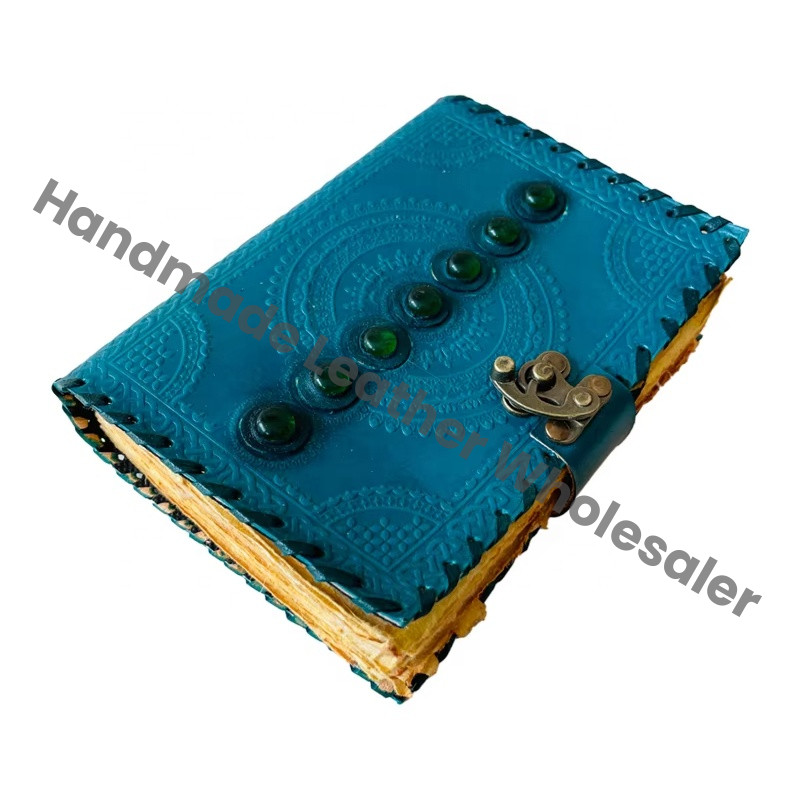 Seven Stone Leather Journal Blue Notebook Leather Writing Journals Men Women Unlined Deckle Paper Diary Gift Custom