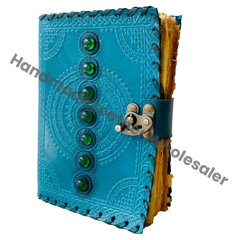 Seven Stone Leather Journal Blue Notebook Leather Writing Journals Men Women Unlined Deckle Paper Diary Gift Custom