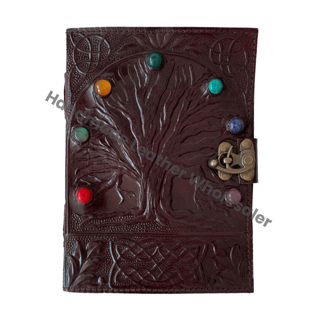Seven Stone Tree Life Brown Leather Journal Notebook Kraft Paper Vintage Custom Logo Gift Travel Drawing Sketchbook Planner