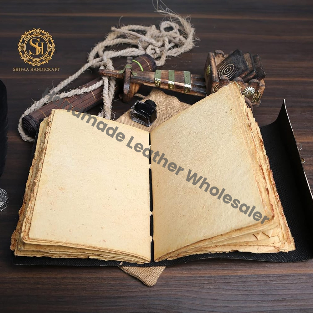 SH SHIFAA HANDICRAFT Leather Journal Book Seven Medieval Stone Embossed Handmade Book Of Shadows Notebook Office Diary College Book Poetry Book Sketch Book Deckle Paper