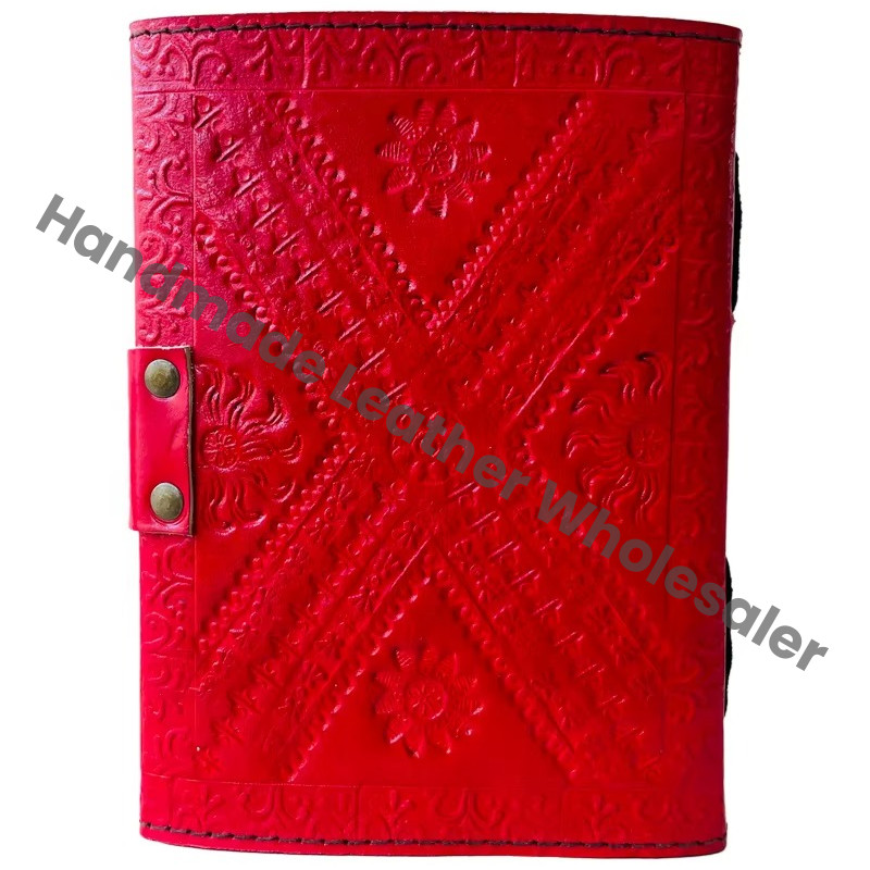 Handmade Red Embossed Stone Leather Hardcover Journal Travel Diary Planner Custom Logo Recyclable