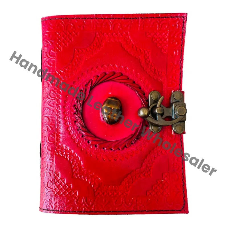 Handmade Red Embossed Stone Leather Hardcover Journal Travel Diary Planner Custom Logo Recyclable
