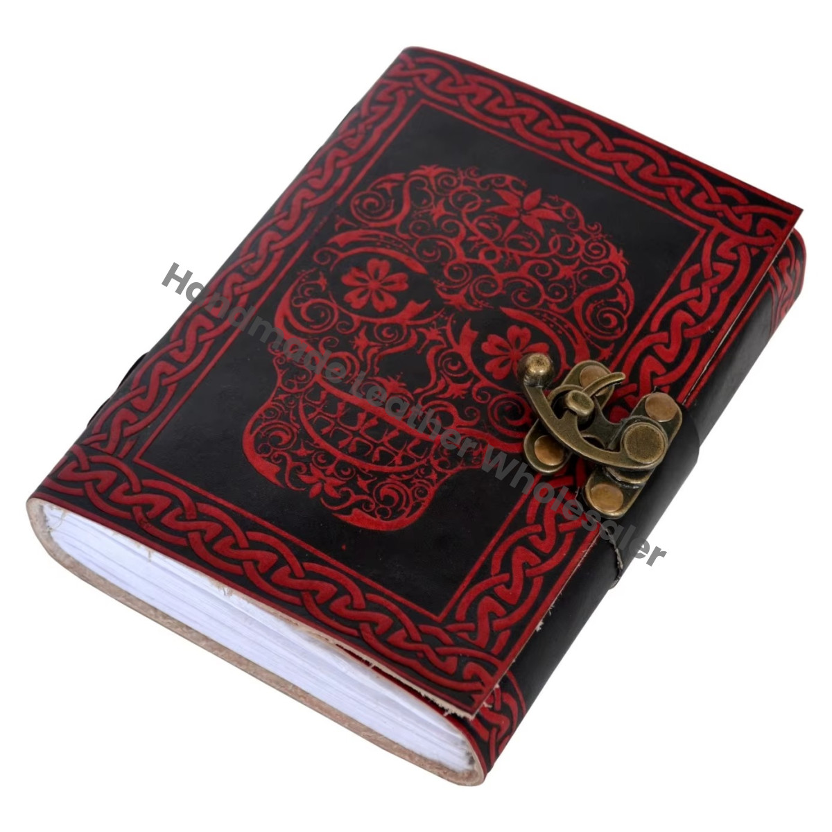 Skull Leather Journal Large Book of Spell Vintage Handmade RED Notebooks Woman Sketchbook Drawing Planner Supplies Diary