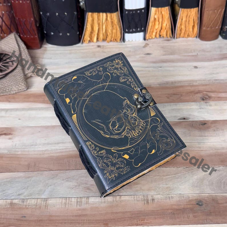 Skull Leather Journal: Witchcraft Grimoire, Spell Book, Recipe Notebook