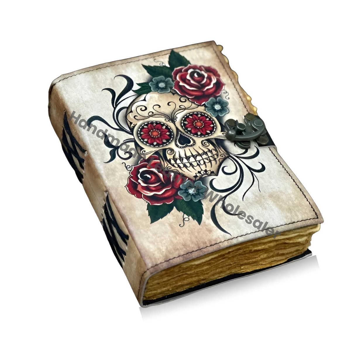 Skull Leather Print Journal: Deckle Edge Grimoire, Witch Spell Book