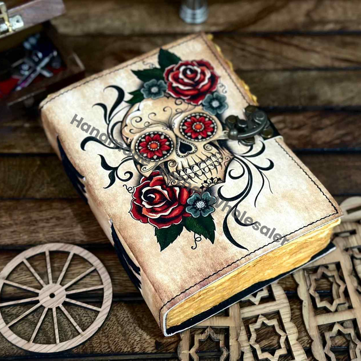 Skull Leather Print Journal: Deckle Edge Grimoire, Witch Spell Book