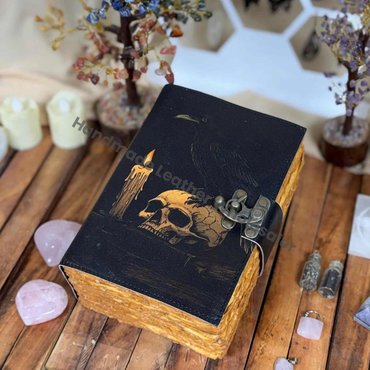 Skull & Raven Journal | Witchcraft Grimoire | Gothic Spell Book | Deckle Edge Notebook