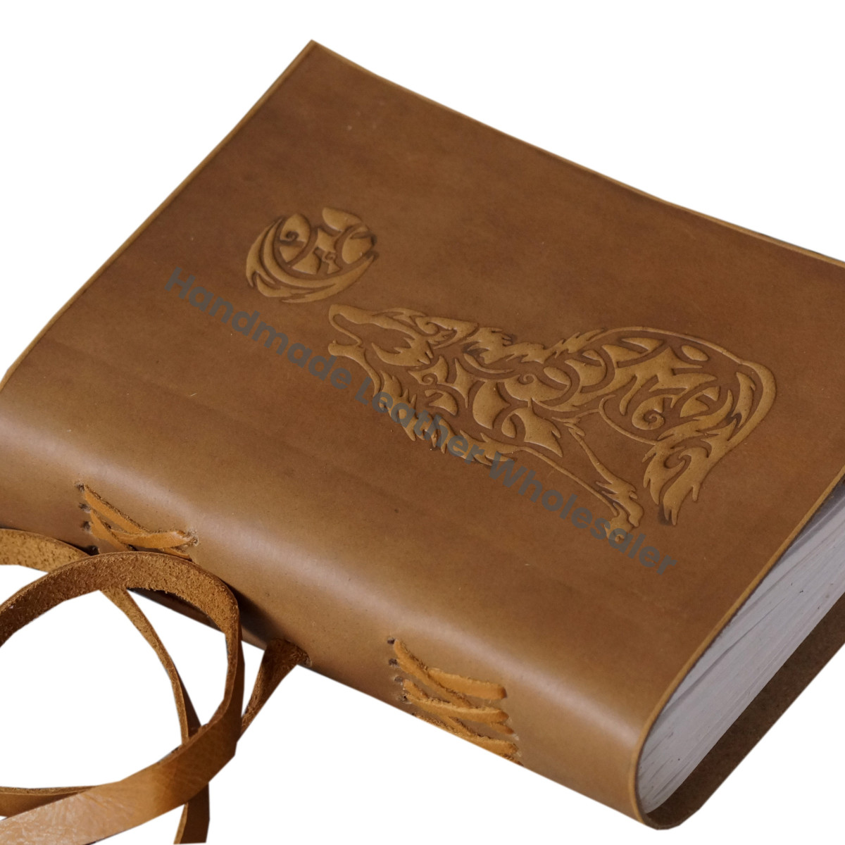 Soft Leather Journal Howling Wolf Antique Design Address Book with Water Color Paper Handmade Gift
