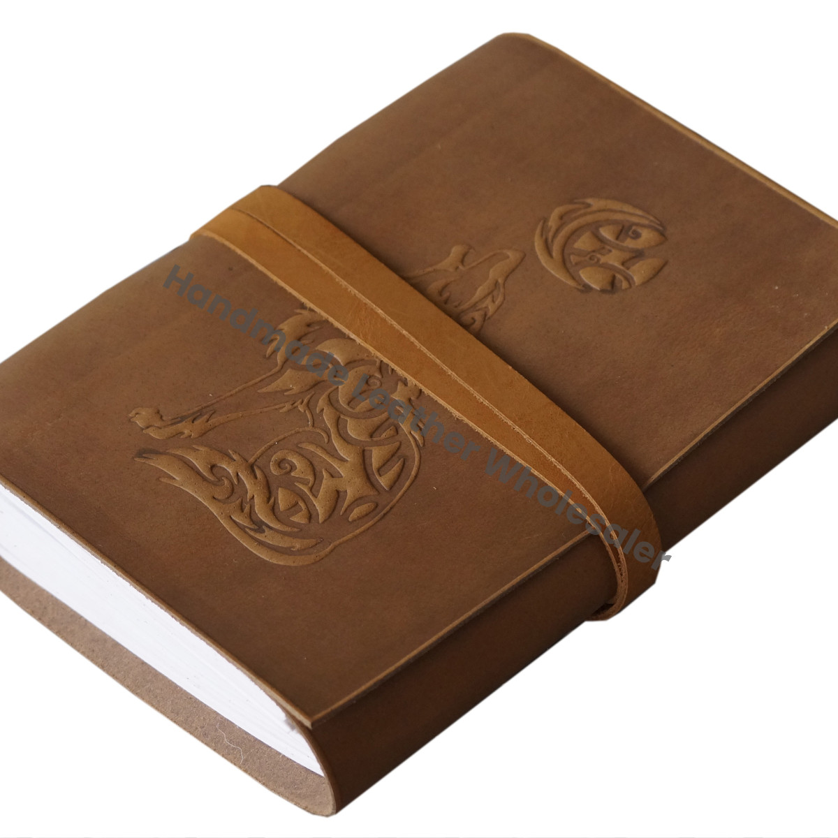 Soft Leather Journal Howling Wolf Antique Design Address Book with Water Color Paper Handmade Gift