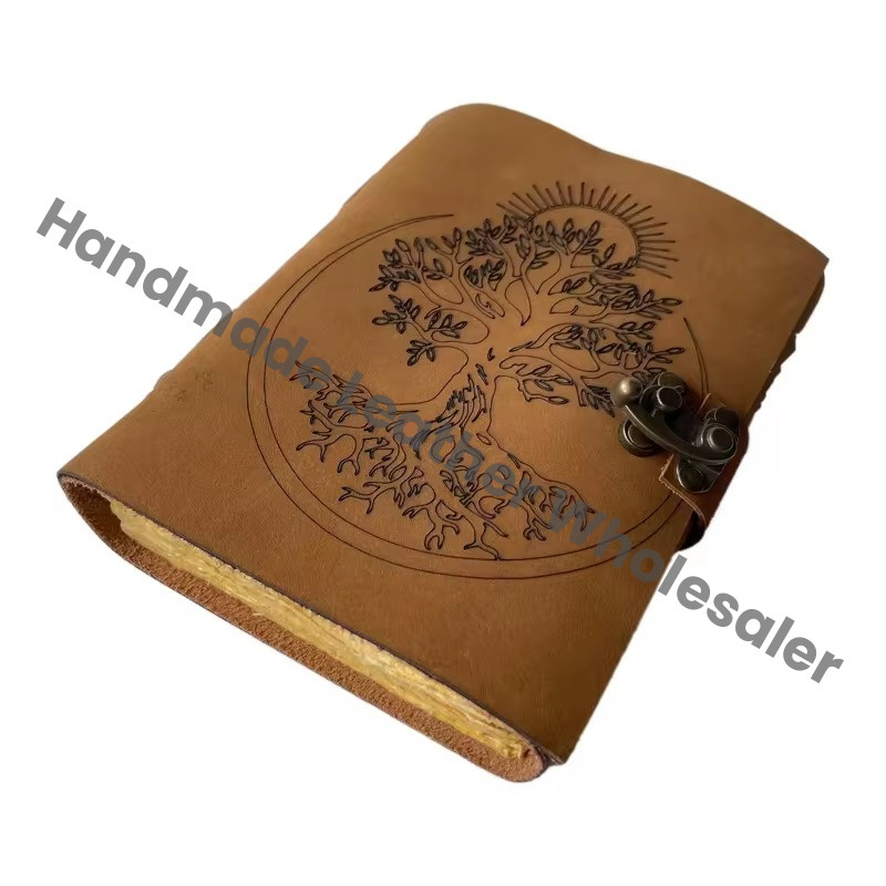 Spell Blank Book Shadows Journal Spiral Bound Leather Vintage Handmade Deckle Paper Tree Life Figure Laser Cut Diary